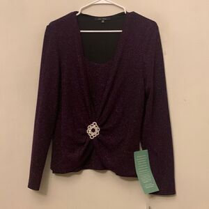 Blu sage purple black sparkly blouse with faux diamond Size XL NWT